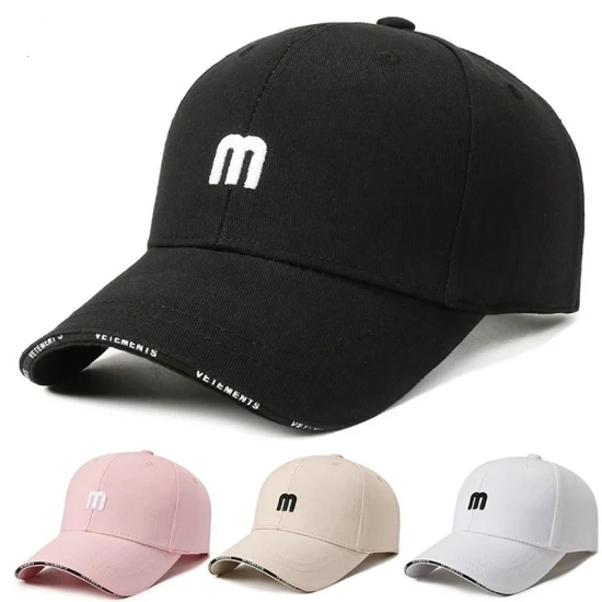 M 편지 면화 야구 모자 조정 가능한 스트랩 백 씻어 수 놓은 태양 아빠 모자 남성 여성 골프 모자
